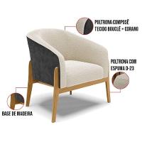 Poltrona E Puff Decorativo Base Madeira Stella Pu Preto/bouclê Bege D03 - D'rossi