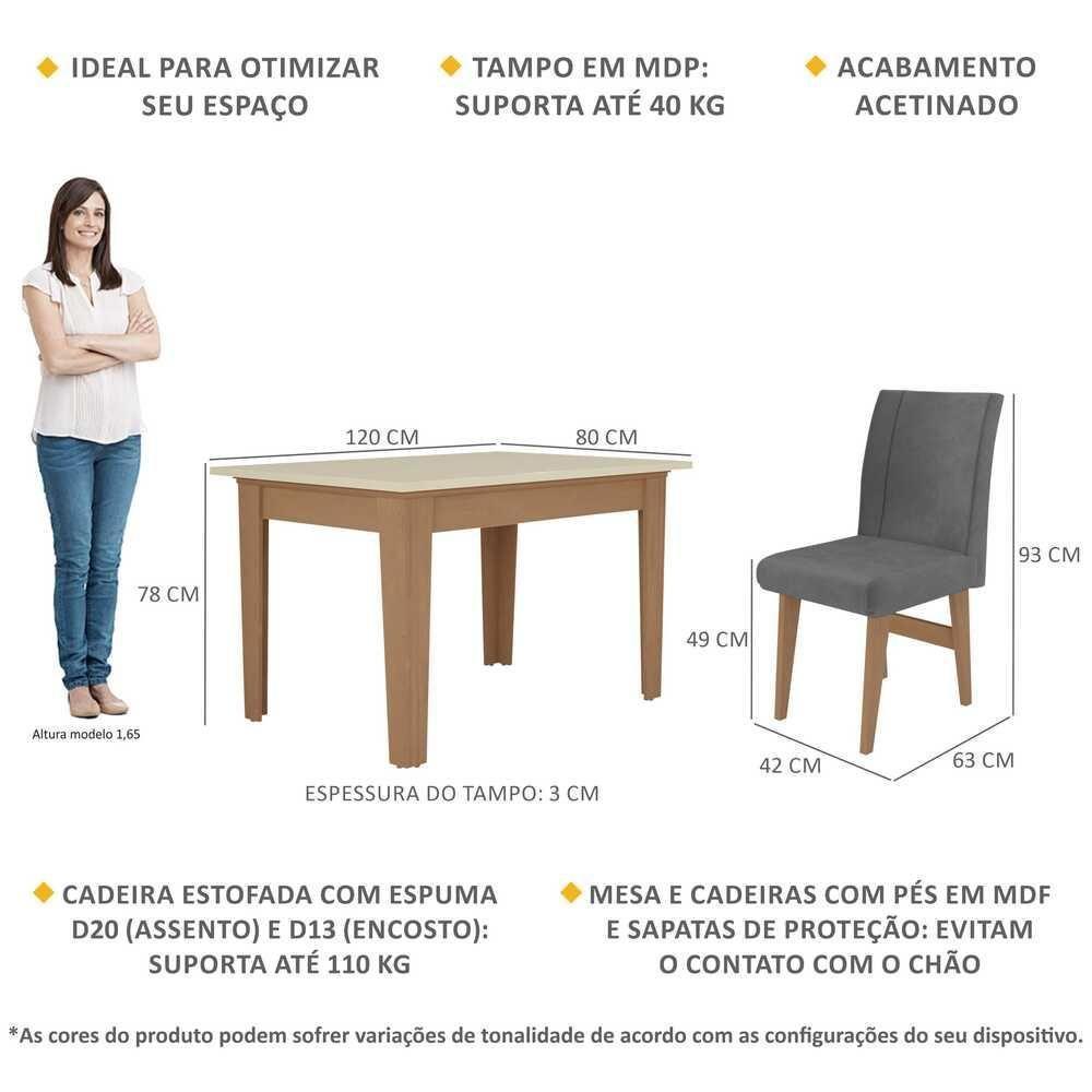 Conjunto Mesa De Jantar 120 Cm Com 4 Cadeiras Tokio Multimóveis Ex1004 Madeirado/Off White/Grafite - 5