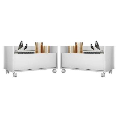 Kit Com 2 Mesas De Cabeceira 80Cm Com Rodízios Multimóveis V4007 Branca Branco