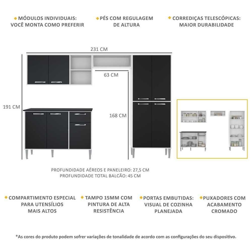 Cozinha Compacta Multimóveis Xangai Plus Fg2840 Com Armário E Balcão Branca/preta - 4