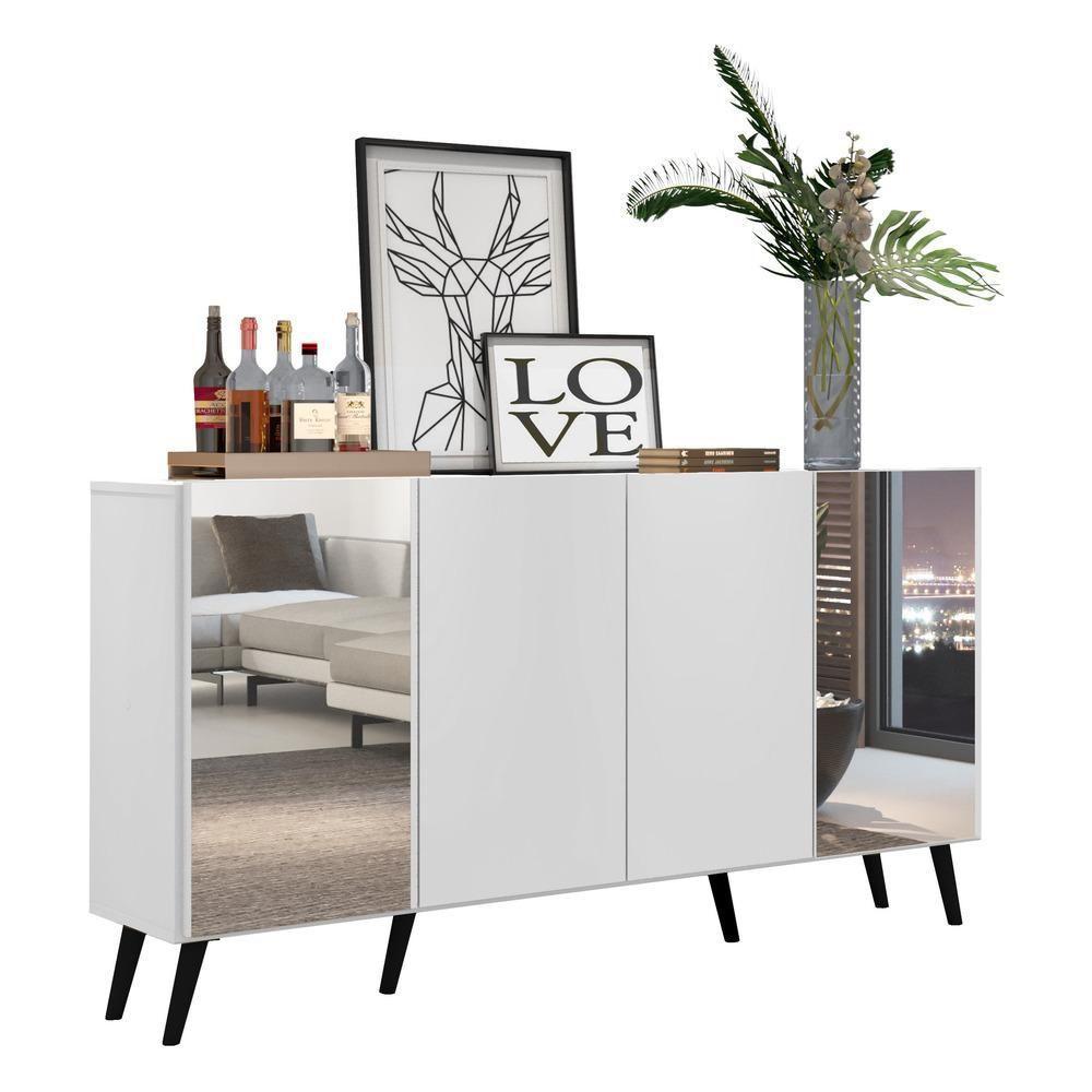 Aparador Buffet 4 Portas Com Espelho Retrô Vegas Multimóveis V3562 Branco/preto Branco/preto - 1