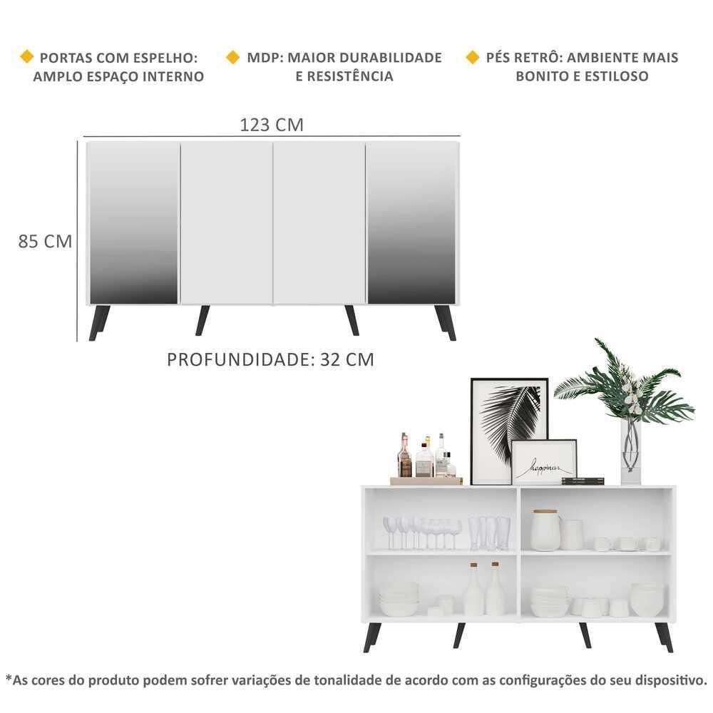 Aparador Buffet 4 Portas Com Espelho Retrô Vegas Multimóveis V3562 Branco/preto Branco/preto - 6