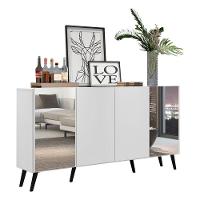 Aparador Buffet 4 Portas Com Espelho Retrô Vegas Multimóveis V3562 Branco/preto Branco/preto - 1