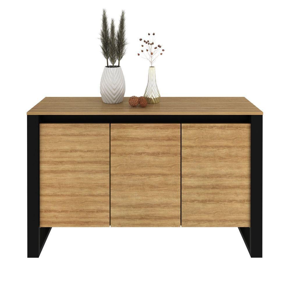 Balcão Para Escritório 136cm Com 3 Portas E 1 Prateleira Amêndoa - 1