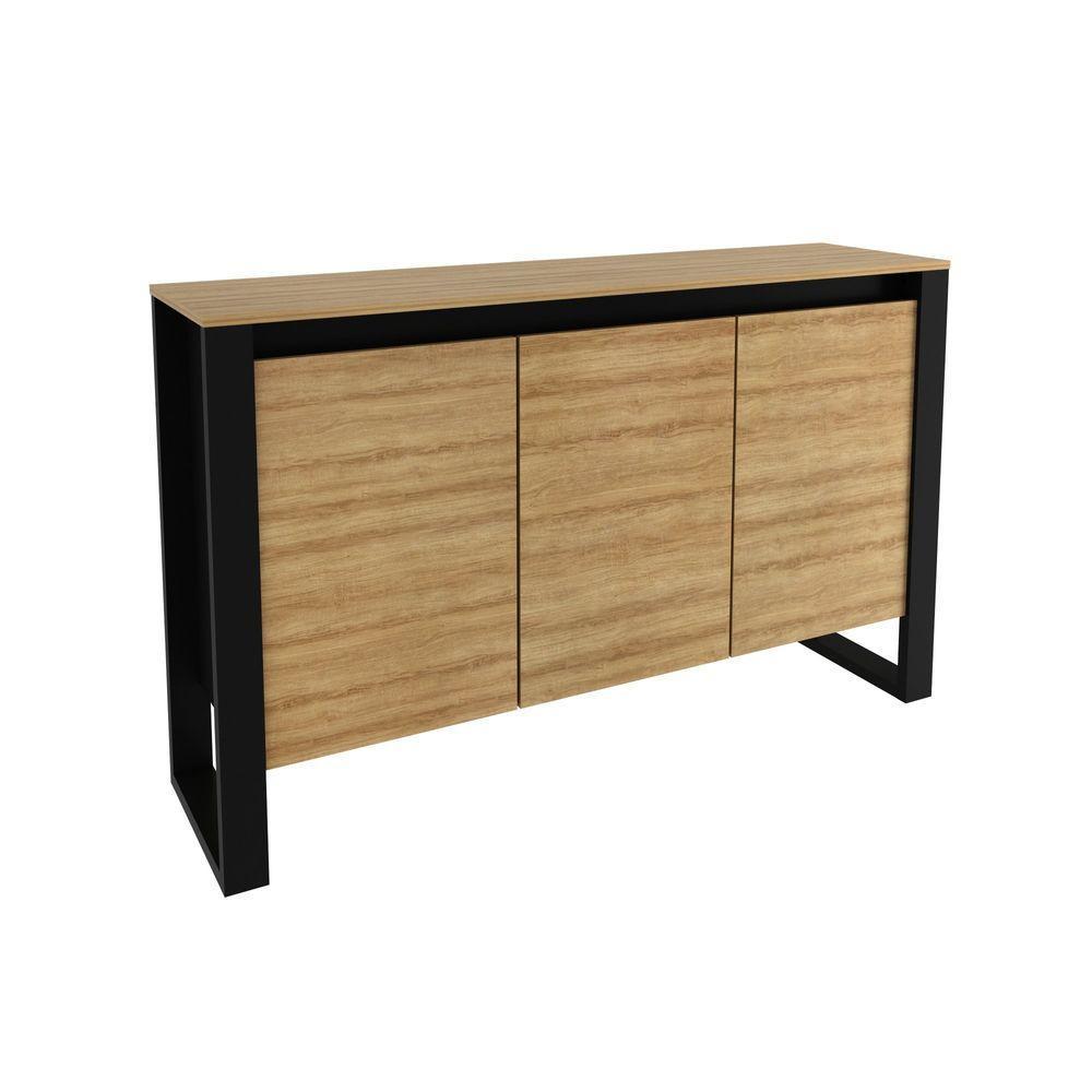 Balcão Para Escritório 136cm Com 3 Portas E 1 Prateleira Amêndoa - 3