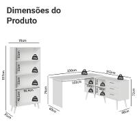 Kit 2 Peças Com Escrivaninha Em L 3 Gavetas E Armário Multiuso Com Vidro Madesa Branco - 3
