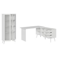 Kit 2 Peças Com Escrivaninha Em L 3 Gavetas E Armário Multiuso Com Vidro Madesa Branco - 6