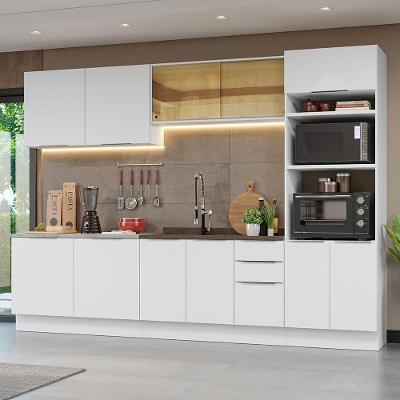 Armário de Cozinha Completa Stella 12 Portas 3 Gavetas MDF 310cm Branco Brilhante