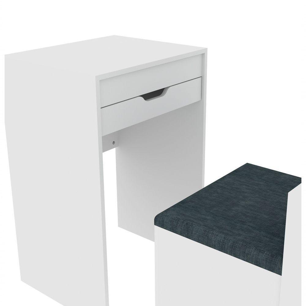 Penteadeira Compacta Com Espelho 1 Gaveta E Puff Branco - 4