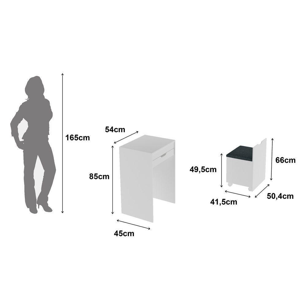 Penteadeira Compacta Com Espelho 1 Gaveta E Puff Branco - 6