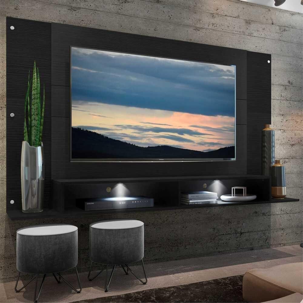 Painel Tv 60" Com 2 Leds Veneza Multimóveis V3397 Preto Preto - 7
