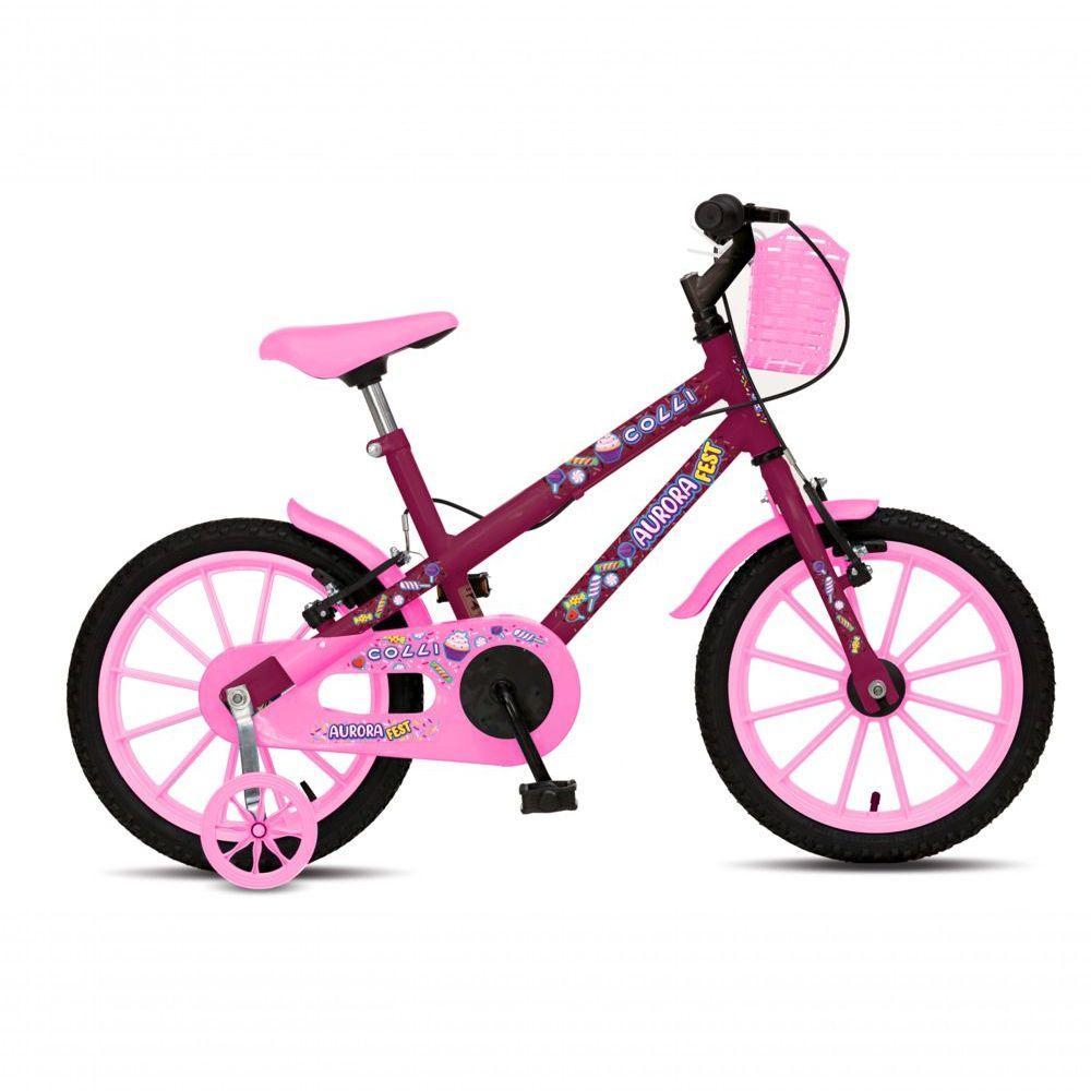 Bicicleta Aurora Fest, Aro 16, Com Freios V-brake, Com Rodas De Apoio, Capa Corrente E Cestinha Roxo - 1