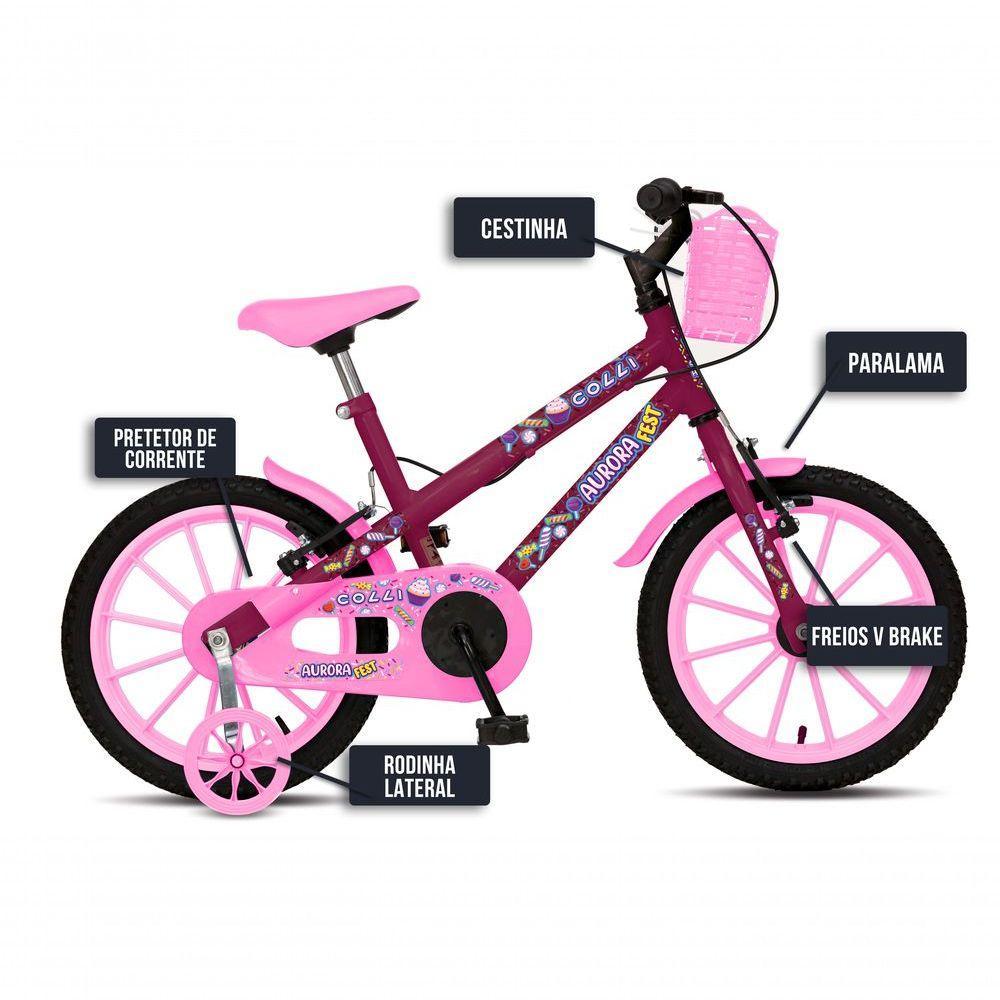 Bicicleta Aurora Fest, Aro 16, Com Freios V-brake, Com Rodas De Apoio, Capa Corrente E Cestinha Roxo - 5