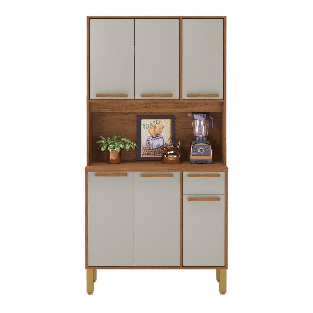 Cozinha Lagos 6 Portas 1 Gaveta Freijo Com Off White Indekes  - 1