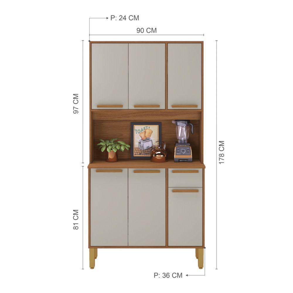 Cozinha Lagos 6 Portas 1 Gaveta Freijo Com Off White Indekes  - 4