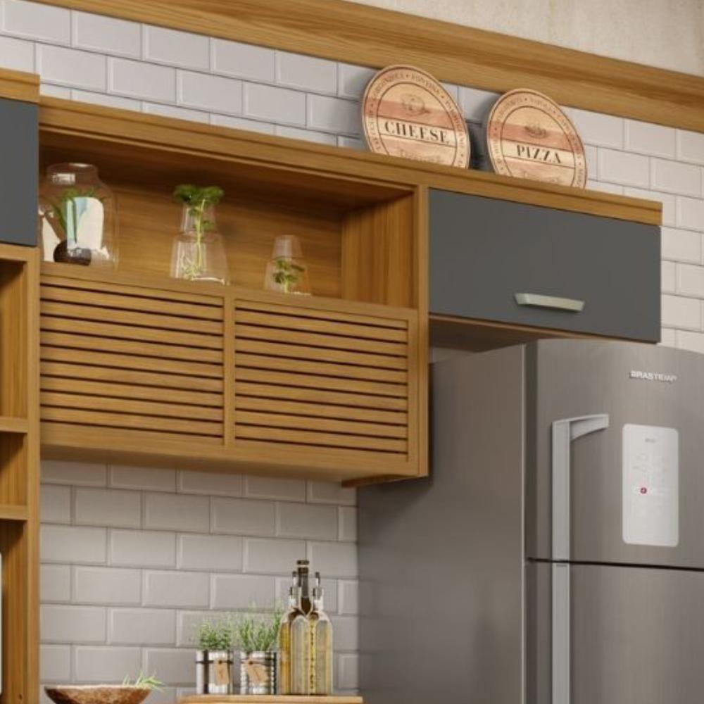 Armário Aéreo 2 Portas 1 Nicho 100% Mdf Princesa Freijó/grafite Nesher Móveis - 1