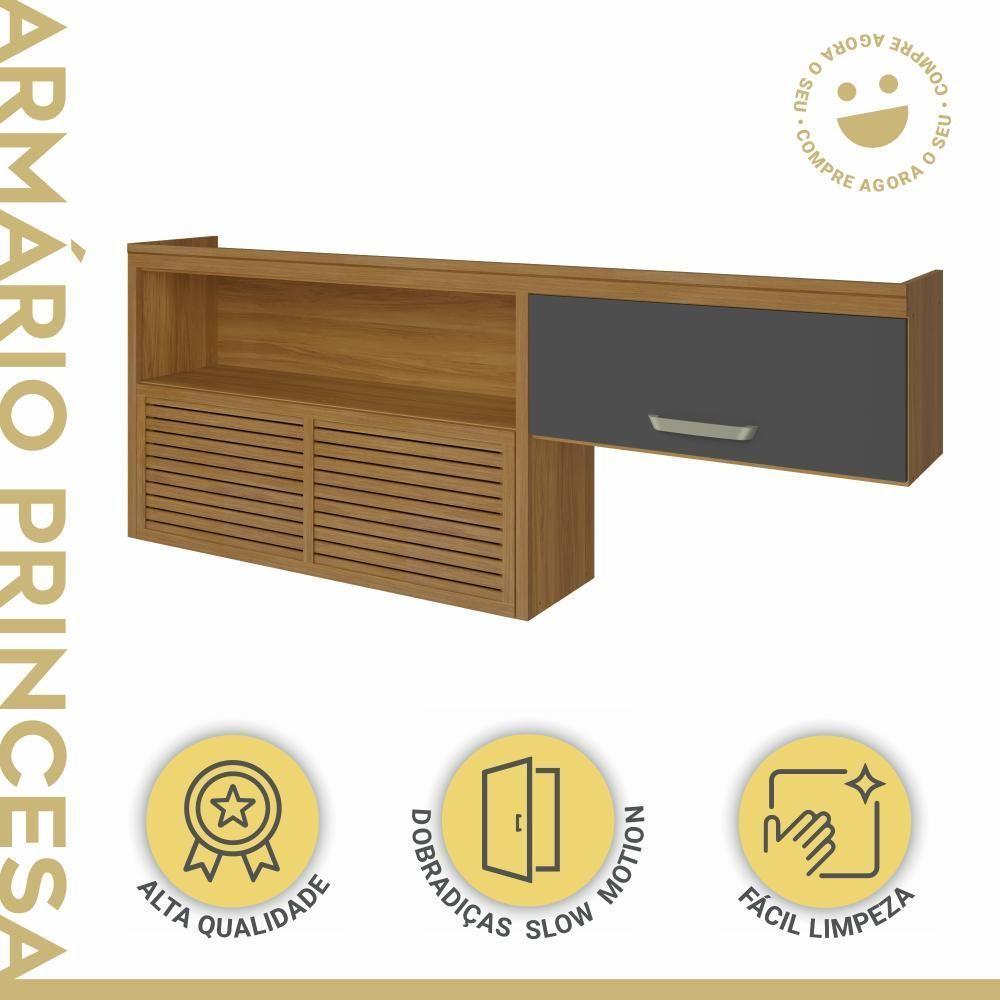 Armário Aéreo 2 Portas 1 Nicho 100% Mdf Princesa Freijó/grafite Nesher Móveis - 2