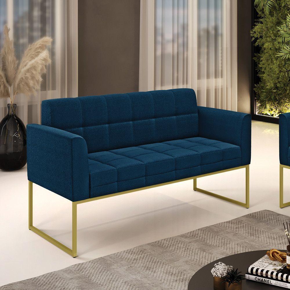 Namoradeira E Poltrona Industrial Dourado Elisa Bouclê D03 - D?rossi Cor Azul - 9