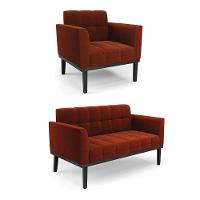 Namoradeira E Poltrona Base Madeira Fixa Pto Elisa Bouclê D03 - D?rossi Cor Terra - 1