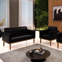 Sofá Namoradeira Com Poltrona Base De Madeira Fixa Castanho Marisa Corano Preto D03 - D?rossi