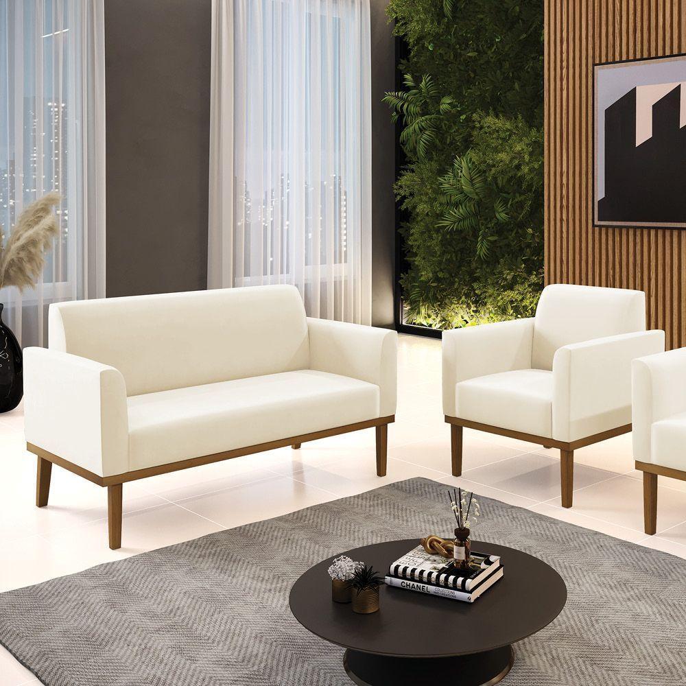 Sofá Namoradeira Com Poltrona Base De Madeira Fixa Castanho Marisa Veludo D03 - D?rossi Cor Bege - 4