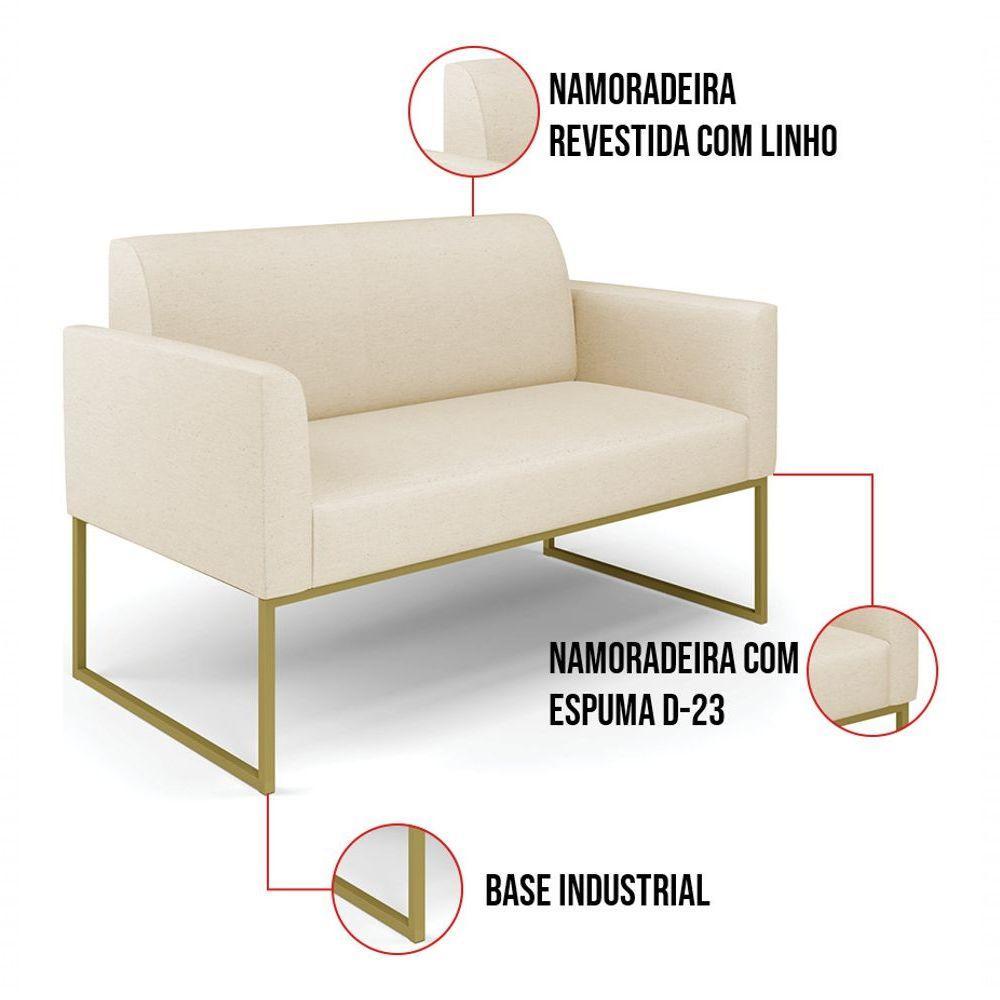 Sofá Namoradeira Base Industrial Dourado Marisa Linho D03 - D?rossi Cor A19 Grosso Bege - 5
