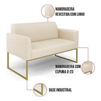 Sofá Namoradeira Base Industrial Dourado Marisa Linho D03 - D?rossi Cor A19 Grosso Bege - 5