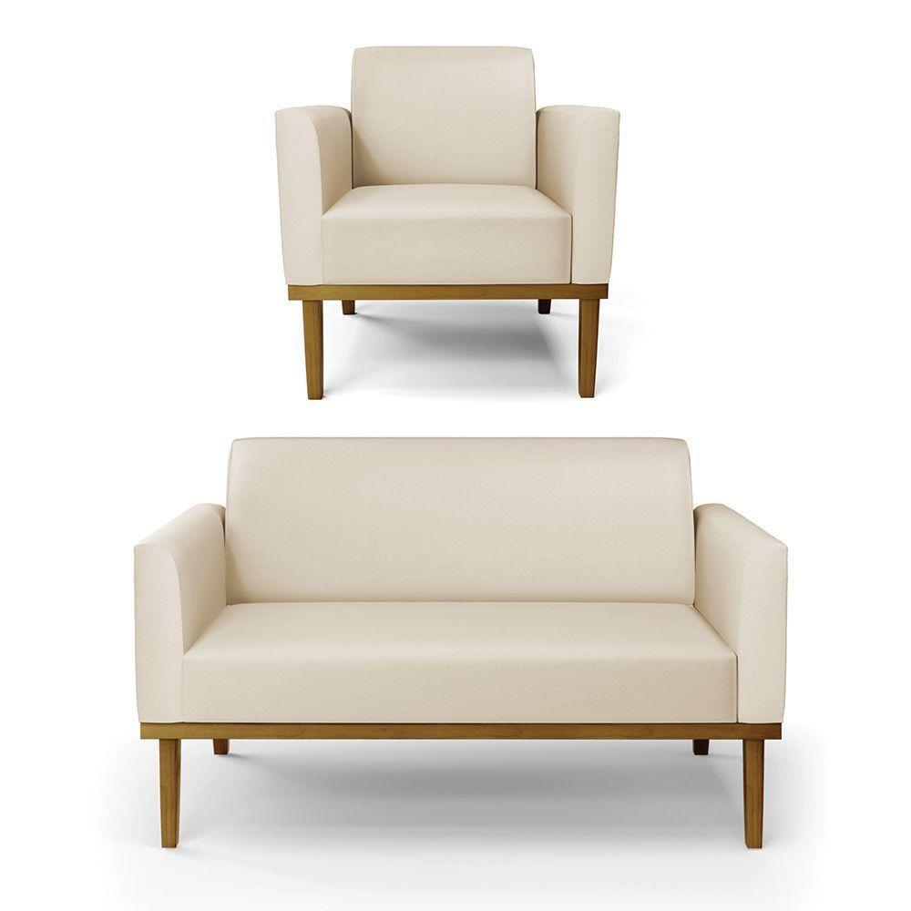 Sofá Namoradeira Com Poltrona Base De Madeira Fixa Castanho Marisa Corino Bege D03 - D?rossi - 1