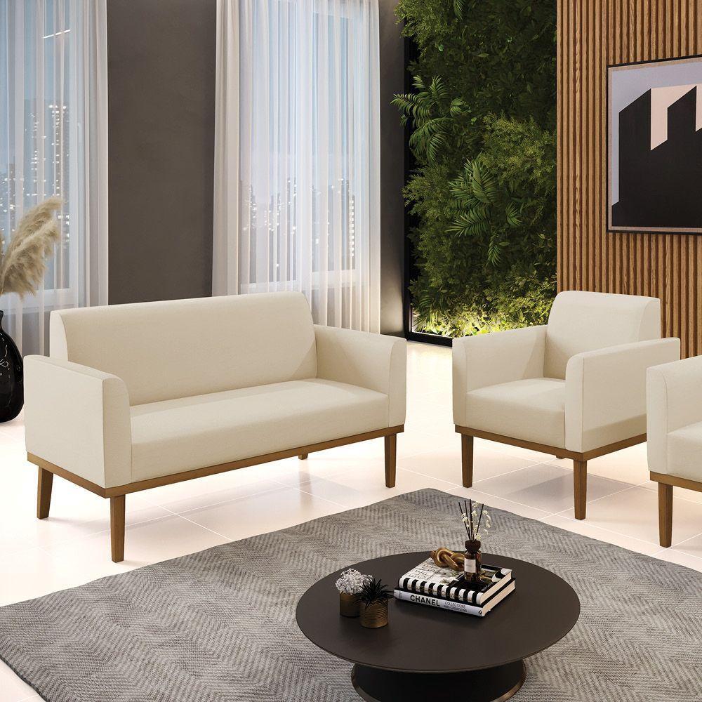 Sofá Namoradeira Com Poltrona Base De Madeira Fixa Castanho Marisa Corino Bege D03 - D?rossi - 4