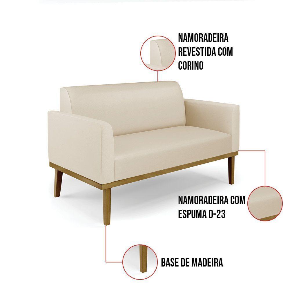 Sofá Namoradeira Com Poltrona Base De Madeira Fixa Castanho Marisa Corino Bege D03 - D?rossi - 8