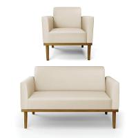 Sofá Namoradeira Com Poltrona Base De Madeira Fixa Castanho Marisa Corino Bege D03 - D?rossi - 1