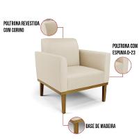 Sofá Namoradeira Com Poltrona Base De Madeira Fixa Castanho Marisa Corino Bege D03 - D?rossi - 2