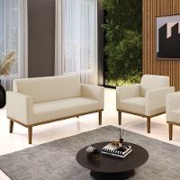 Sofá Namoradeira Com Poltrona Base De Madeira Fixa Castanho Marisa Corino Bege D03 - D?rossi