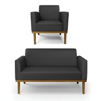 Sofá Namoradeira Com Poltrona Base De Madeira Fixa Castanho Marisa Corino Preto D03 - D?rossi - 1