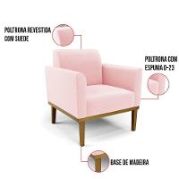 Sofá Namoradeira Com Poltrona Base De Madeira Fixa Castanho Marisa Suede Rosa Bebê D03 - D?rossi - 5