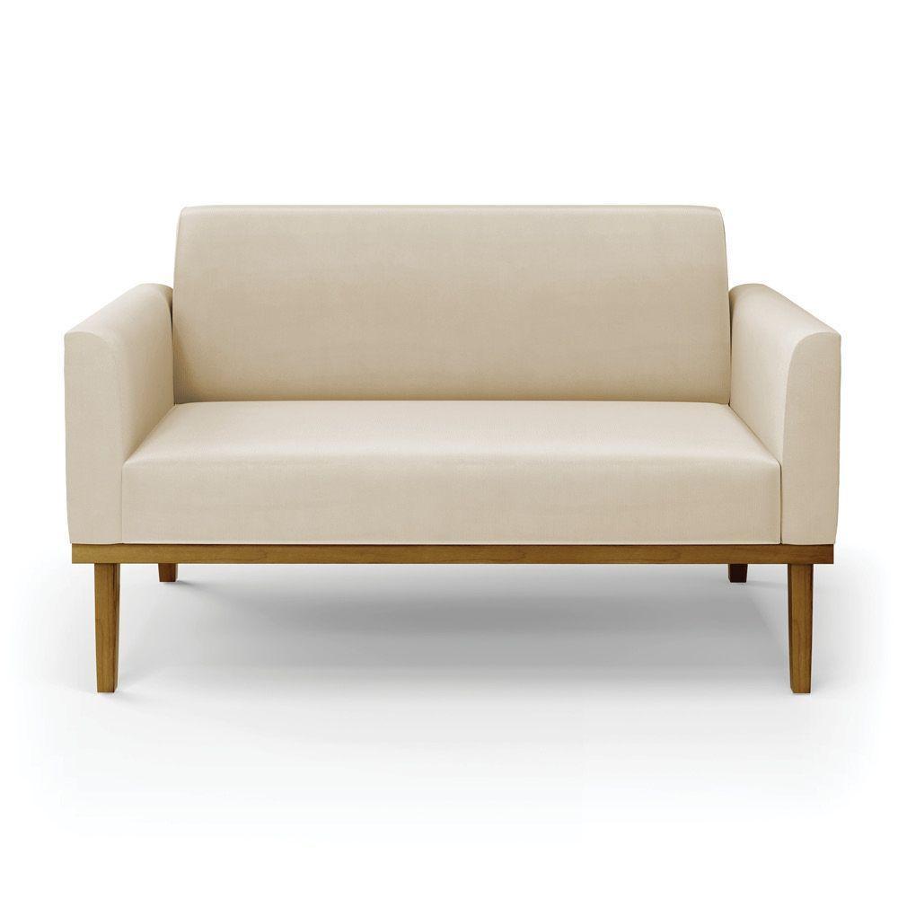Sofá Namoradeira Base De Madeira Fixa Castanho Marisa Suede D03 - D?rossi Cor Bege - 4