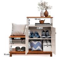 Sapateira Com Banco Organic 3 Portas Pés De Madeira Maciça Off White/Freijo - 3