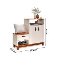Sapateira Com Banco Organic 3 Portas Pés De Madeira Maciça Off White/Freijo - 4