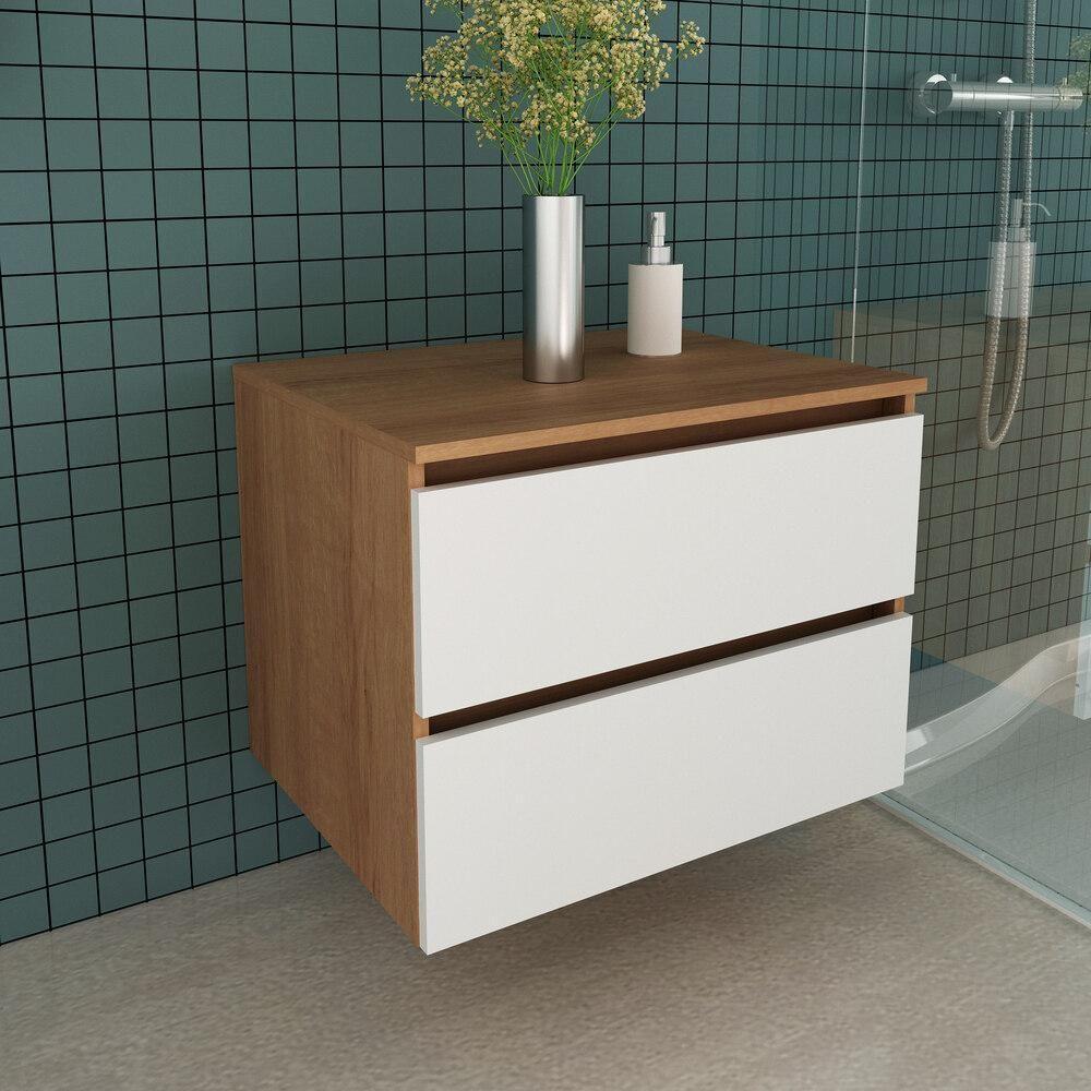 Gabinete Banheiro 2 Gavetas 60Cm Suspenso Multimóveis Vcr10087 Amêndoa/Branco Amêndoa/Branco - 2