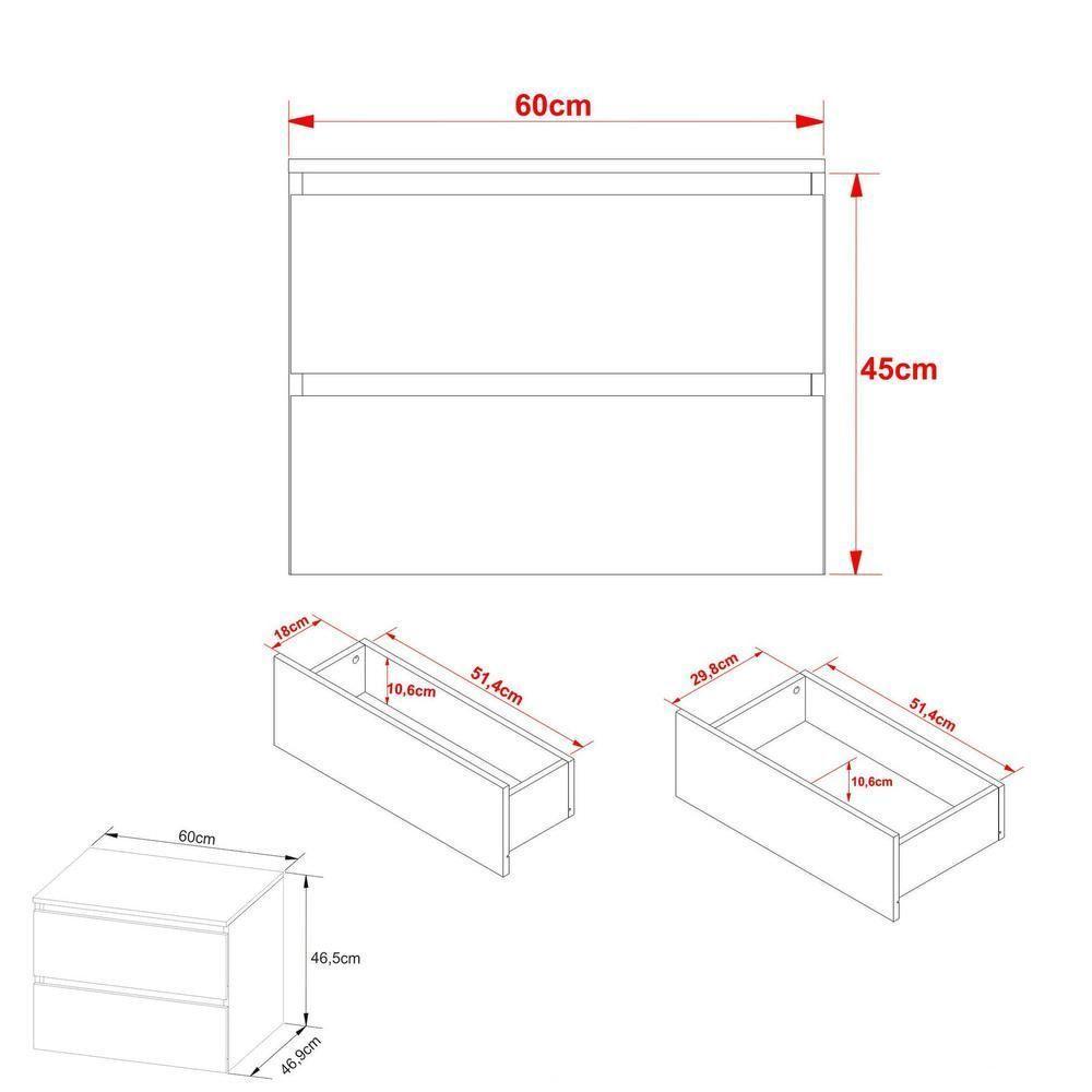 Gabinete Banheiro 2 Gavetas 60Cm Suspenso Multimóveis Vcr10087 Amêndoa/Branco Amêndoa/Branco - 5