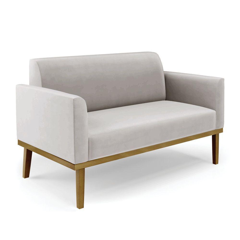 Sofá Namoradeira Com Poltrona Base De Madeira Fixa Castanho Marisa Veludo D03 - D?rossi Cor Cinza - 3