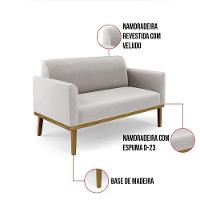 Sofá Namoradeira Com Poltrona Base De Madeira Fixa Castanho Marisa Veludo D03 - D?rossi Cor Cinza - 6