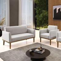 Sofá Namoradeira Com Poltrona Base De Madeira Fixa Castanho Marisa Veludo D03 - D?rossi Cor Cinza - 7