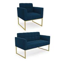 Namoradeira E Poltrona Industrial Dourado Elisa Bouclê Azul D03 - D?rossi - 1