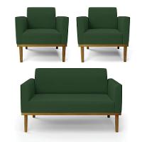 Sofá Namoradeira Com 2 Poltronas Base De Madeira Fixa Castanho Marisa Veludo Verde D03 - D?rossi - 1