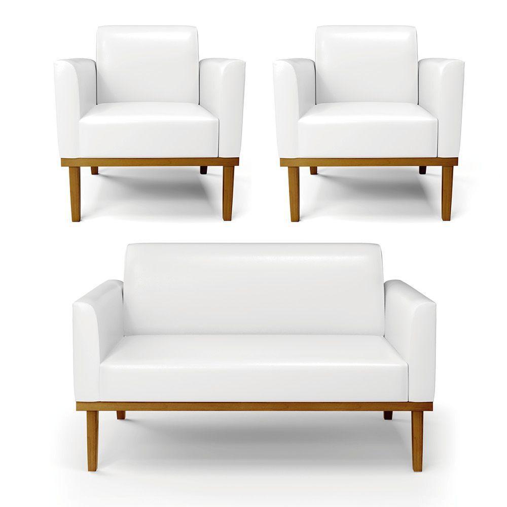 Sofá Namoradeira Com 2 Poltronas Base De Madeira Fixa Castanho Marisa Corano Branco D03 - D?rossi - 1