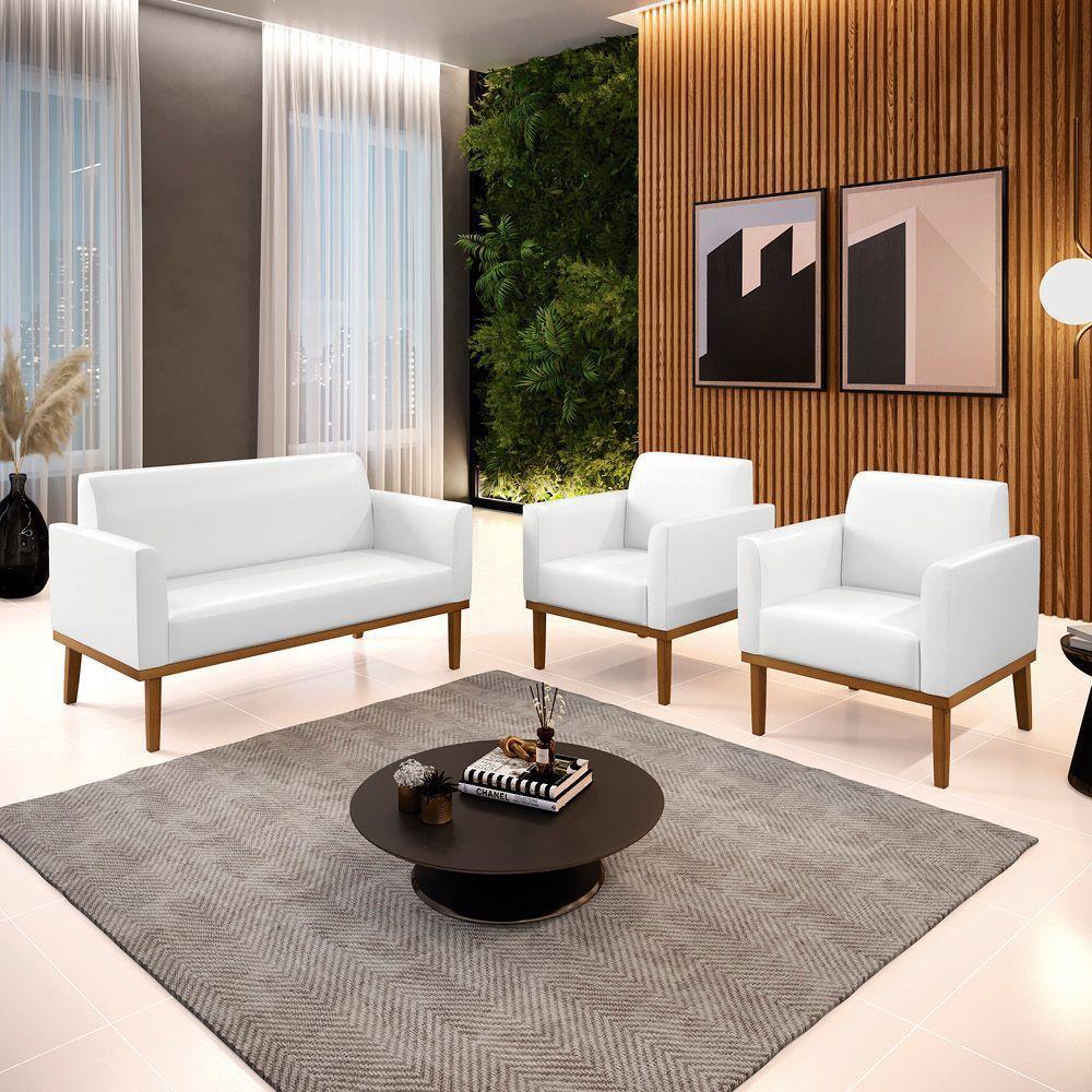 Sofá Namoradeira Com 2 Poltronas Base De Madeira Fixa Castanho Marisa Corano Branco D03 - D?rossi - 2