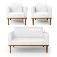 Sofá Namoradeira Com 2 Poltronas Base De Madeira Fixa Castanho Marisa Corano Branco D03 - D?rossi - 1