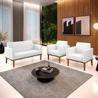 Sofá Namoradeira Com 2 Poltronas Base De Madeira Fixa Castanho Marisa Corano Branco D03 - D?rossi - 2