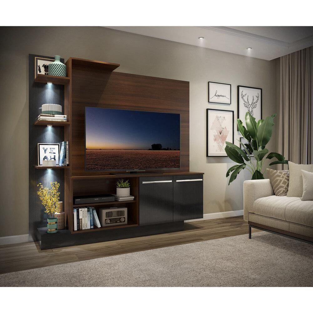 Estante Tv 55" Com 3 Leds E 2 Portas Dallas Multimóveis V3399 Madeirada/Preta Madeirado/Preto - 2